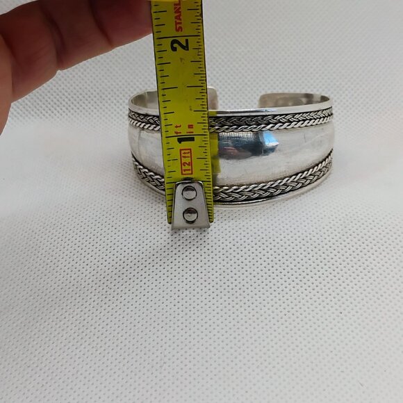 Vintage Sterling Silver Cuff Bracelet Celtic Style Braided Edge Swirl Design - Picture 5 of 9